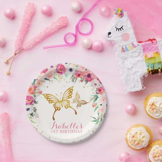 Gold Butterfly Flower Paper Bord (Feest)