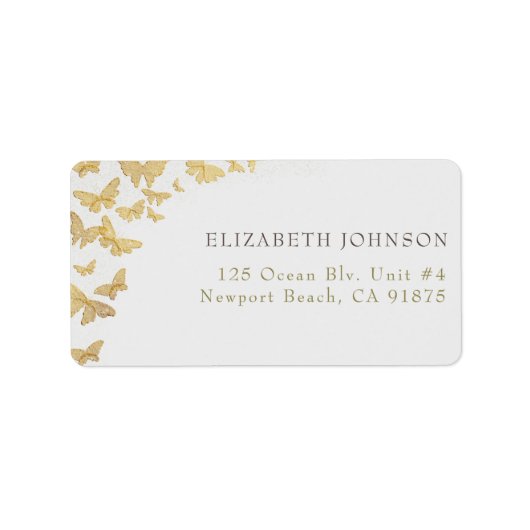 Gold Butterfly Glitter Boho Chic Return Address Etiket (Voorkant)
