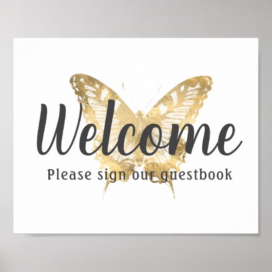 Gold Butterfly Guestbook Weddenschap Print (Voorkant)