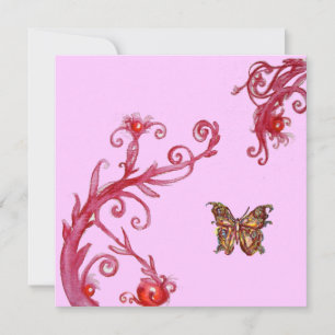 GOLD BUTTERFLY, helder roze rood Kaart