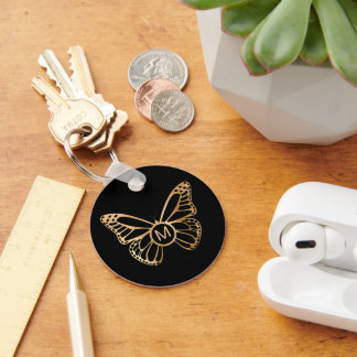 Gold Butterfly Monogram, op maat gemaakt Sleutelhanger