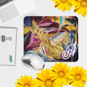 Gold Butterfly  Monogram Vloeistof Abstract Muismat