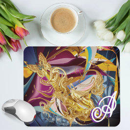 Gold Butterfly  Monogram Vloeistof Abstract Muismat