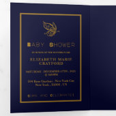 Gold Butterfly, Navy Blue Baby shower Suite Drieluik Uitnodiging (Binnenzijde eerst)