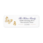 Gold Butterfly Navy Blue Return Label (Voorkant)