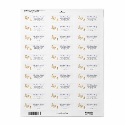 Gold Butterfly Navy Blue Return Label (Full Sheet)