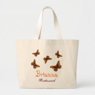 Gold Butterfly Persoonlijke naam Bridesmaid Grote Tote Bag