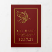 Gold Butterfly, Red & Gold Baby shower Suite Drieluik Uitnodiging (Cover)