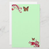 GOLD BUTTERFLY, rood roze groen Briefpapier (Voorkant / Achterkant)