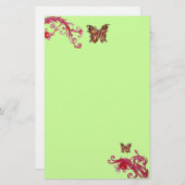 GOLD BUTTERFLY, rood roze groen Briefpapier (Voorkant / Achterkant)