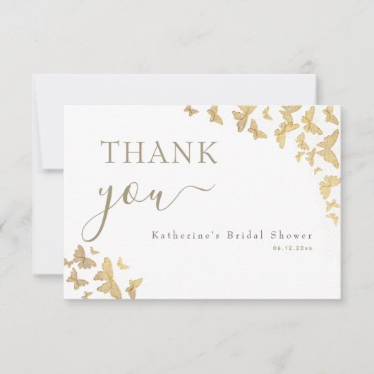 Gold Butterfly Script Boho Vrijgezellenfeest Harte Bedankkaart (Voorkant)