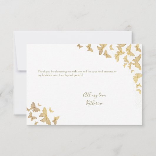 Gold Butterfly Script Boho Vrijgezellenfeest Harte Bedankkaart (Achterkant)