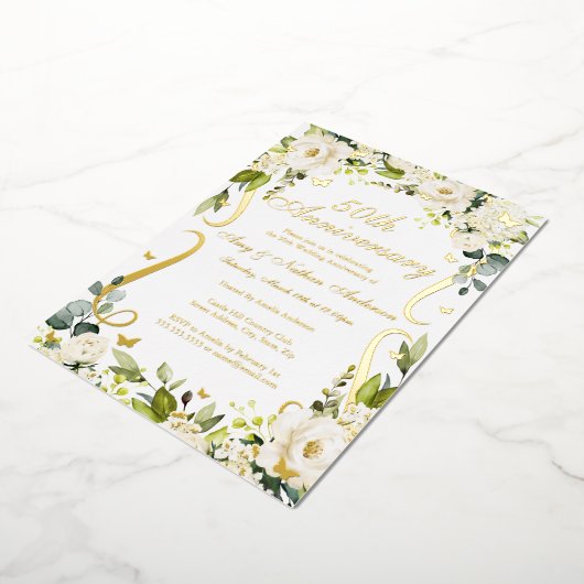 Gold Butterfly Scroll 50ste bruiloft Jubileum Folie Uitnodiging