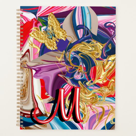 Gold Butterfly Smoke Red Monogram Vloeistof Abstra Planner (Voorkant)