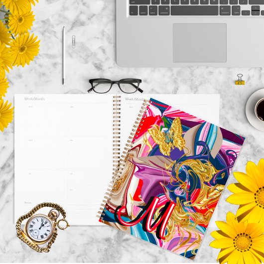 Gold Butterfly Smoke Red Monogram Vloeistof Abstra Planner