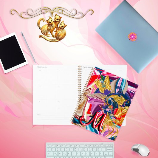 Gold Butterfly Smoke Red Monogram Vloeistof Abstra Planner