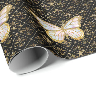 Gold Butterfly & Stars Wrapping Paper Cadeaupapier