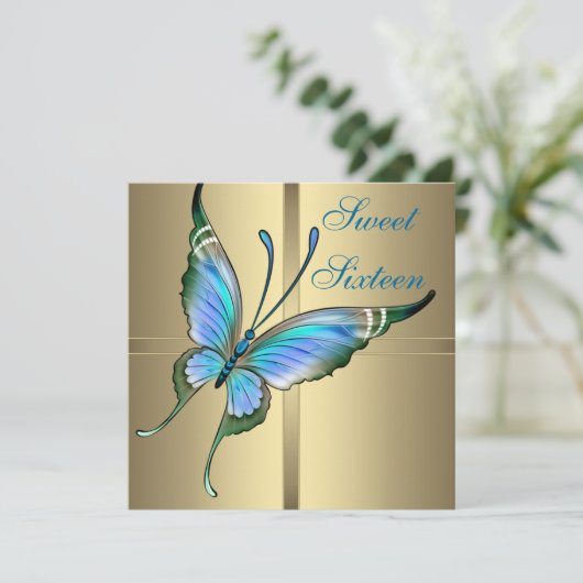 Gold Butterfly Sweet 16e verjaardagsfeestje Kaart (Staand voorkant)