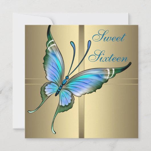 Gold Butterfly Sweet 16e verjaardagsfeestje Kaart (Voorkant)