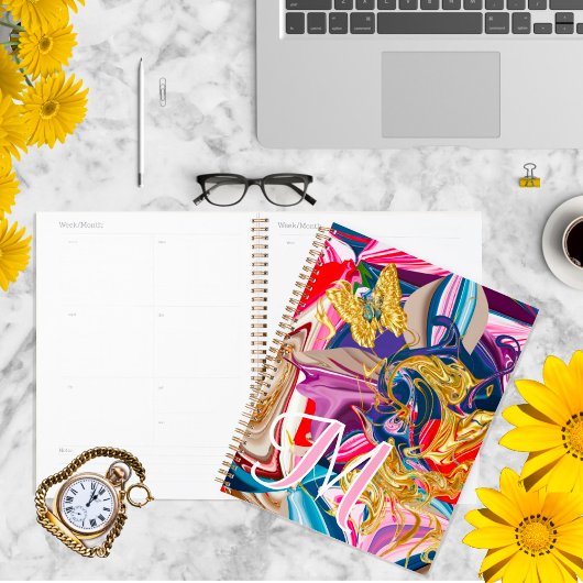 Gold Butterfly Swirl Roze Monogram Vloeistof Abstr Planner