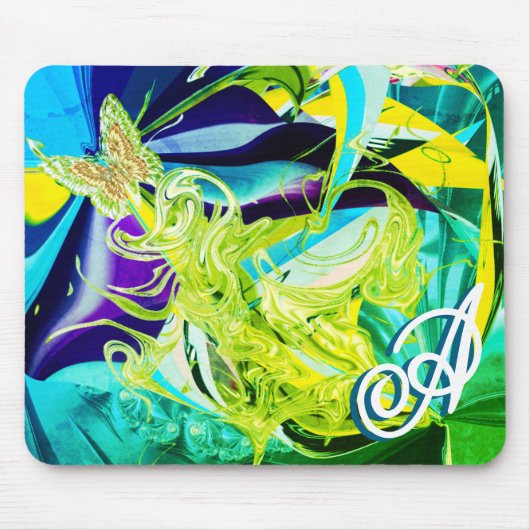 Gold Butterfly Swirls Monogram Vloeistof Abstract Muismat (Voorkant)