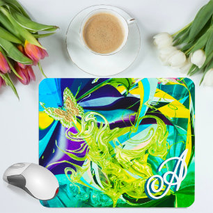 Gold Butterfly Swirls Monogram Vloeistof Abstract Muismat