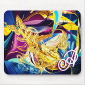 Gold Butterfly Vibrant Monogram Vloeistof Abstract Muismat (Voorkant)