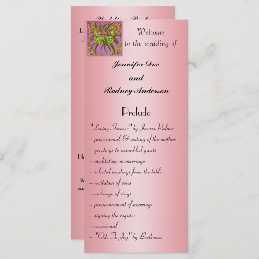 Gold Butterfly Wedding Program Rack Kaart (Voorkant / Achterkant)