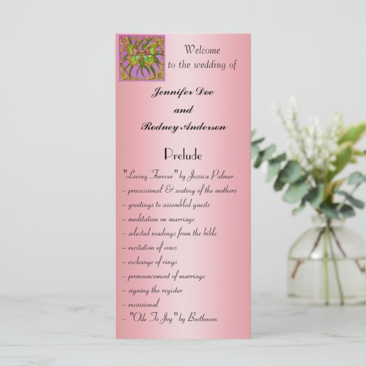 Gold Butterfly Wedding Program Rack Kaart (Staand voorkant)