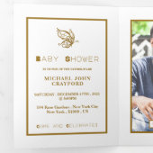 Gold Butterfly, White & Gold Baby shower Suite Drieluik Uitnodiging (Binnenzijde eerst)