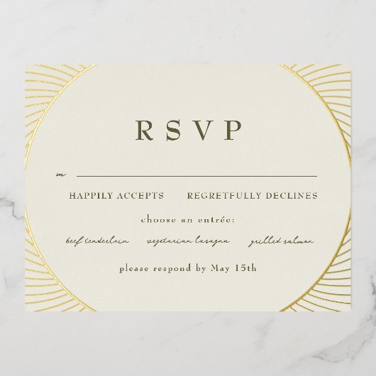 Gold Byzantine RSVP Folie Uitnodiging Briefkaart (Voorkant)