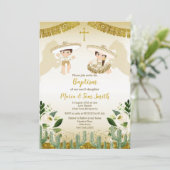 Gold Cactus Birthday Baptism Fiesta Twin Invitatio Kaart (Staand voorkant)