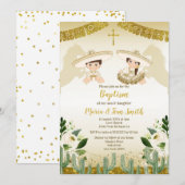 Gold Cactus Birthday Baptism Fiesta Twin Kaart (Voorkant / Achterkant)