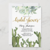 Gold Cactus Bridal Shower Invitation Succulent Kaart (Voorkant)