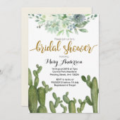 Gold Cactus Bridal Shower Invitation Succulent Kaart (Voorkant / Achterkant)