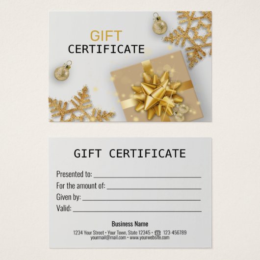 Gold cadeau voor kerstcadeaus Gold Snowflakes Visitekaartje (Voorkant /achterkant)
