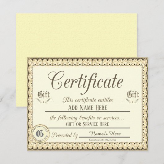 Gold Cadeaubon Kaart (Voorkant / Achterkant)