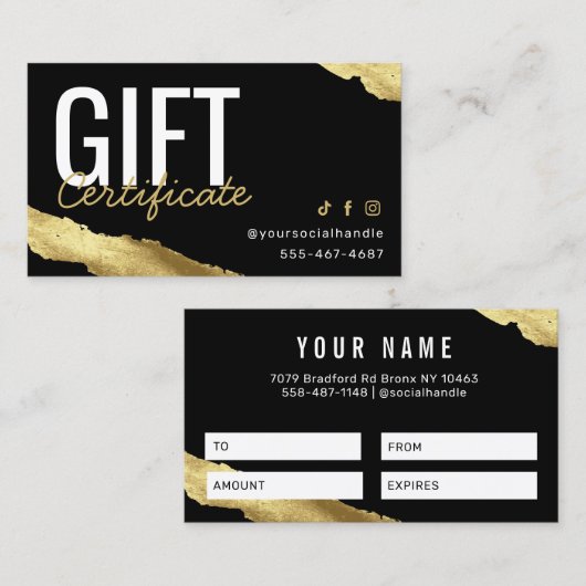 Gold Cadeaubon Visitekaartje (Voorkant / Achterkant)