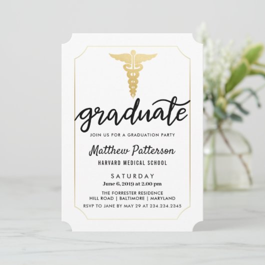 Gold Caduceus-Afstuderen script | Gold Chevron Kaart (Staand voorkant)