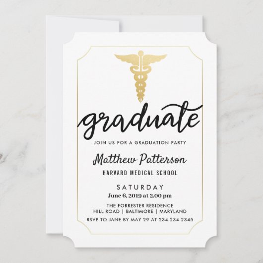 Gold Caduceus-Afstuderen script | Gold Chevron Kaart (Voorkant)