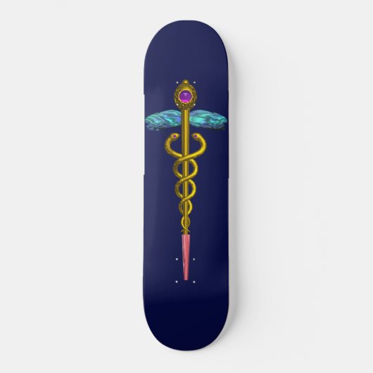 GOLD CADUCEUS Blue Skateboard (Voorkant)