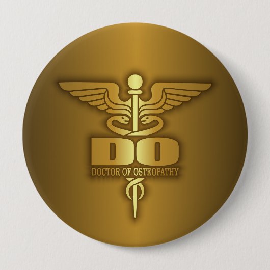 Gold Caduceus (DO) Ronde Button 4,0 Cm (Voorkant)