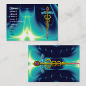 GOLD CADUCEUS DOCTOR, MEDISCH SYMBOOL Blauw Turkoo Visitekaartje (Voorkant / Achterkant)