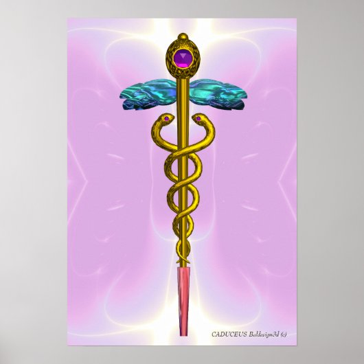 GOLD CADUCEUS Doctor, Medisch symbool Lichtroze Poster (Voorkant)