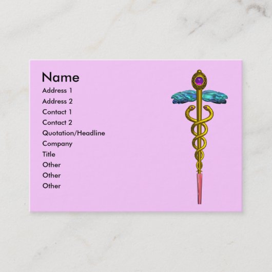 GOLD CADUCEUS, DOCTOR, MEDISCHE DIENST, Roze Paars Visitekaartje (Voorkant)