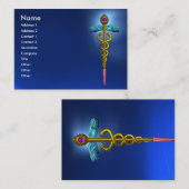GOLD CADUCEUS, DOKTER, MEDISCH SYMBOOL Blauw Saffi Visitekaartje (Voorkant / Achterkant)