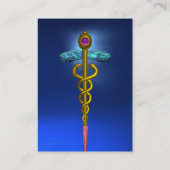 GOLD CADUCEUS, DOKTER, MEDISCH SYMBOOL Blauw Saffi Visitekaartje (Achterkant)