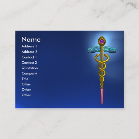 GOLD CADUCEUS, DOKTER, MEDISCH SYMBOOL Blauw Saffi Visitekaartje (Voorkant)