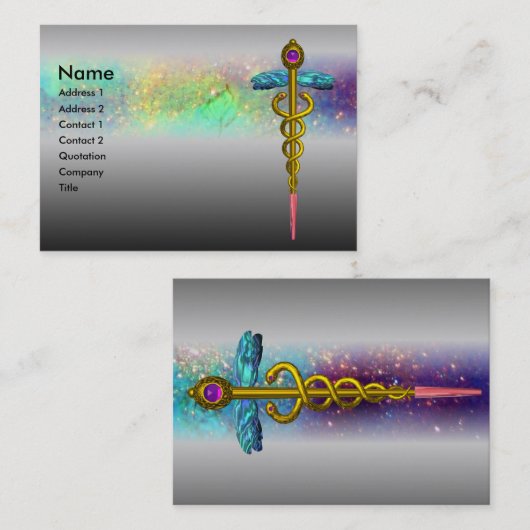 GOLD CADUCEUS, DOKTER MEDISCHE DIENST Metaal Grijs Visitekaartje (Voorkant / Achterkant)