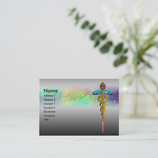 GOLD CADUCEUS, DOKTER MEDISCHE DIENST Metaal Grijs Visitekaartje (Staand voorkant)